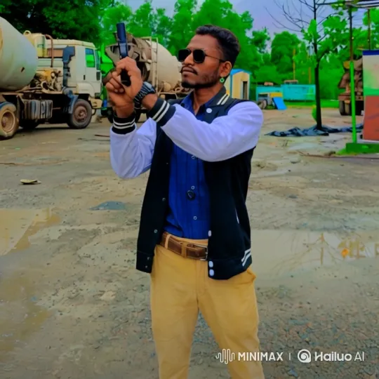 Man Aims Object at Sky in Industrial Setting – AI Generated Video | Hailuo AI