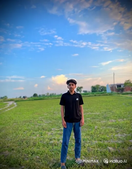 Young Man Standing Still in Windy Field – AI Generated Video | Hailuo AI