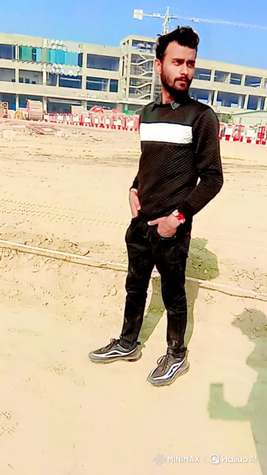 Construction Worker's Poised Smile on Building Site – AI Generated Video | Hailuo AI