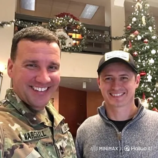 Holiday Portrait of Two Men in Festive Setting – AI Generated Video | Hailuo AI