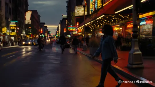 City Dusk Walk: Cinematic Tracking Shot – AI Generated Video | Hailuo AI