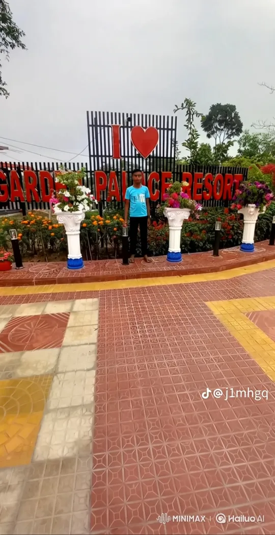 Young Man at Garden Palace Resort Entrance – AI Generated Video | Hailuo AI