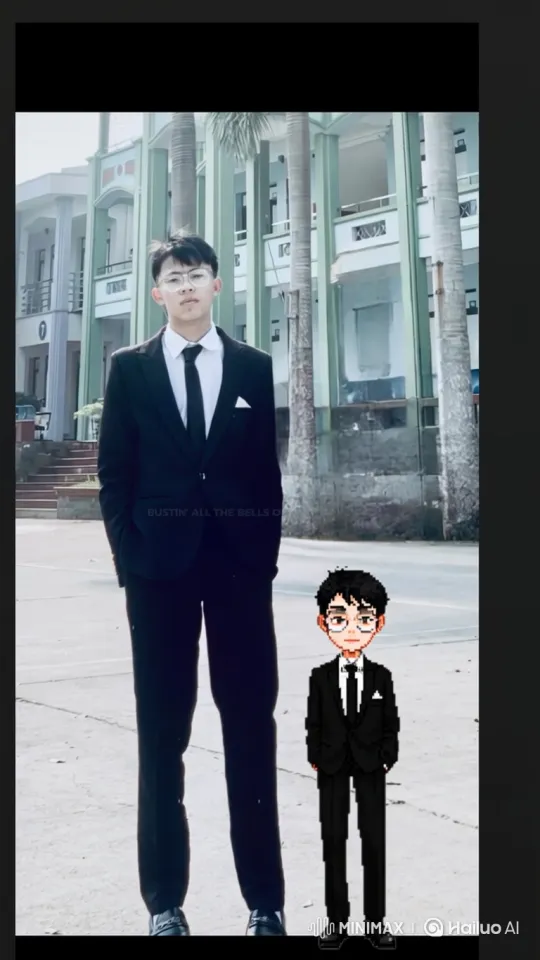 Young Man and Pixelated Double: A Cinematic 180-Degree Orbit – AI Generated Video | Hailuo AI