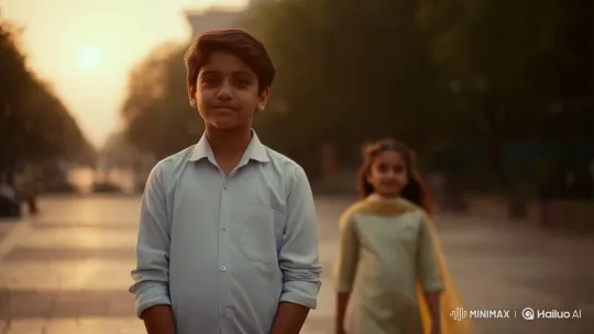 Golden Hour Intimacy: Boy and Girl Share a Smile in the Park – AI Generated Video | Hailuo AI