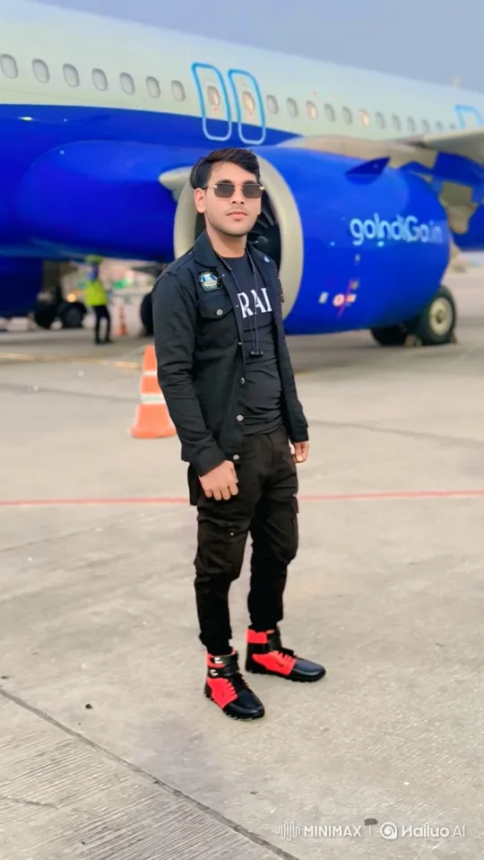 Young Man in All-Black Stands by IndiGo Plane – AI Generated Video | Hailuo AI