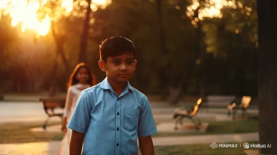 Golden Hour Romantic Encounter in an Urban Park – AI Generated Video | Hailuo AI