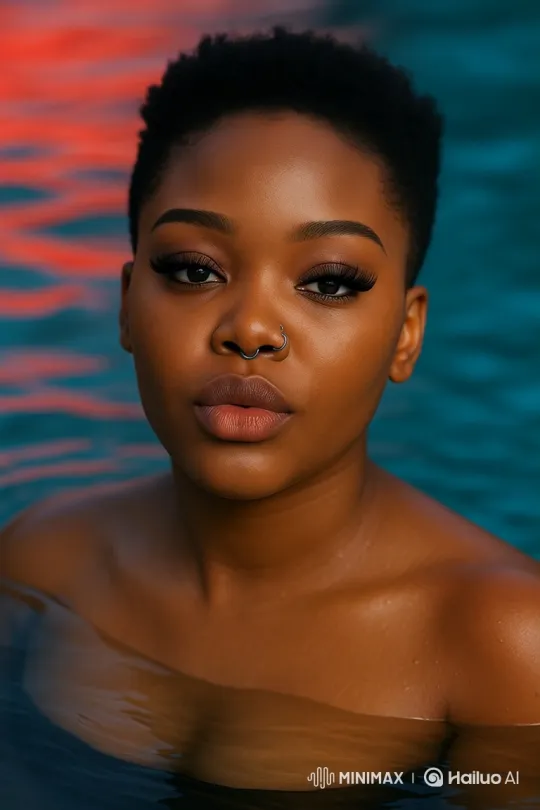 Portrait of a Young Black Woman in Reflective Water – AI Generated Video | Hailuo AI