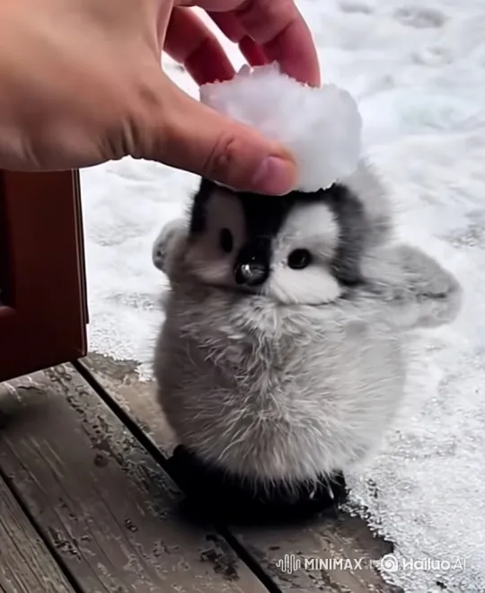 Baby Penguin Adorably Wears Snowball Hat – AI Generated Video | Hailuo AI