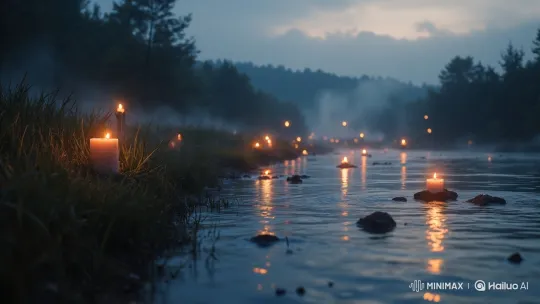 Twilight River: Tranquil Candle-Lit Serenity – AI Generated Video | Hailuo AI