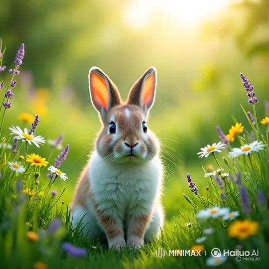 Fluffy Rabbit in a Sunlit Meadow – AI Generated Video | Hailuo AI