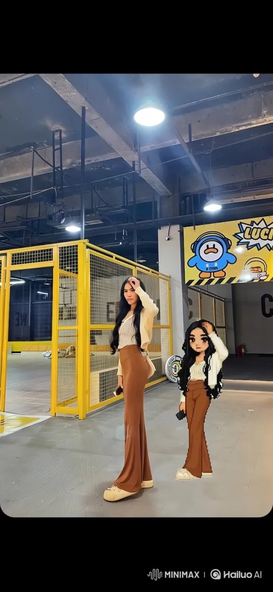 Woman and Avatar in Industrial Room with 180-Degree Camera Orbit – AI Generated Video | Hailuo AI