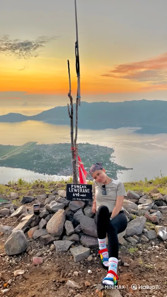Ascend from Puncak Lewerani to Earth's Orbit in Panoramic Sunrise – AI Generated Video | Hailuo AI