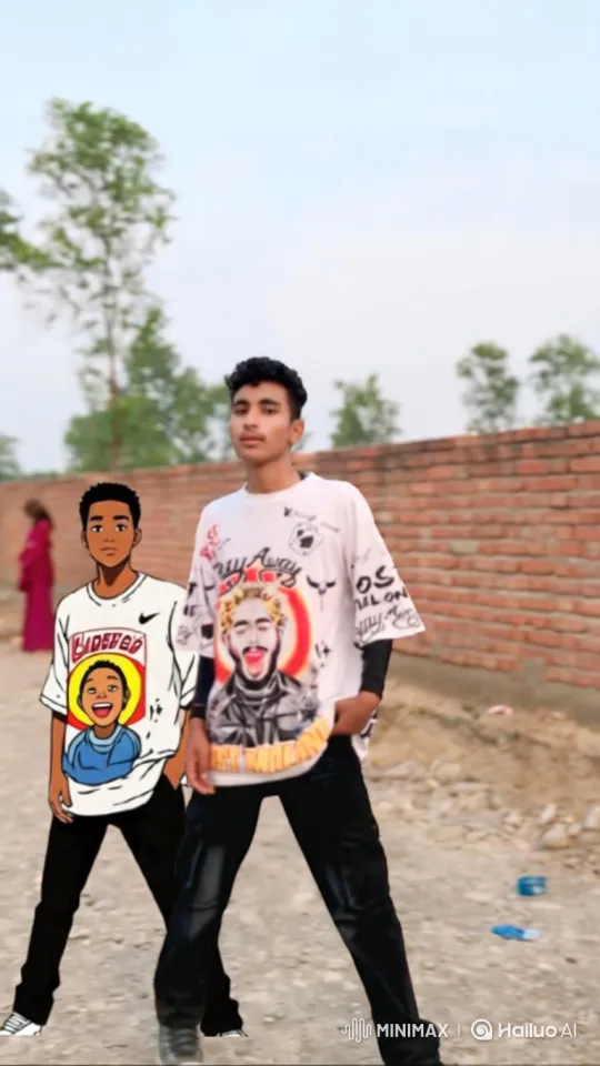 Young Man and Cartoon Self in 180-Degree Camera Orbit – AI Generated Video | Hailuo AI