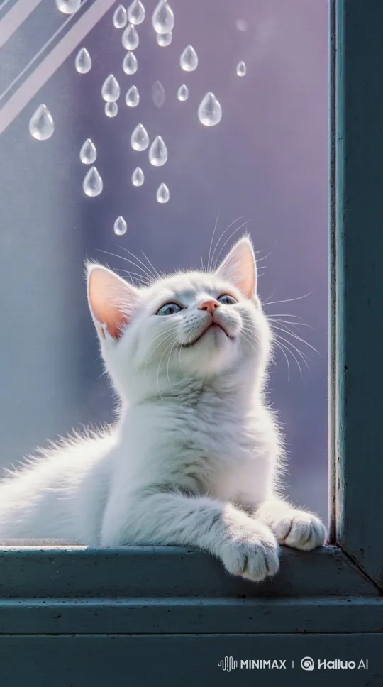 Curious Kitten Watches Raindrops on Window – AI Generated Video | Hailuo AI