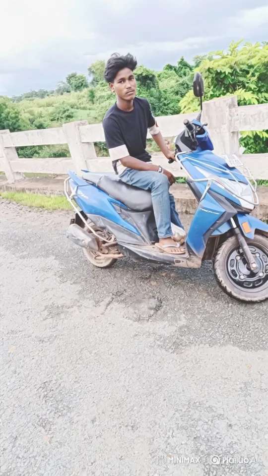 Young Man on Scooter Amidst Rustic Scenery – AI Generated Video | Hailuo AI