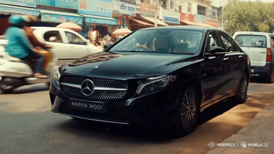 Black Sedan Transforms into Narendra Modi on Delhi Street – AI Generated Video | Hailuo AI