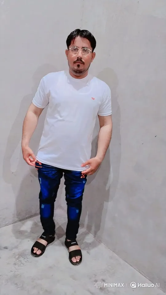 Man Adjusts Shirt and Smiles Calmly at Camera – AI Generated Video | Hailuo AI