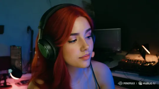 Young Woman Reflects in Intimate, Tech-Laden Setting – AI Generated Video | Hailuo AI