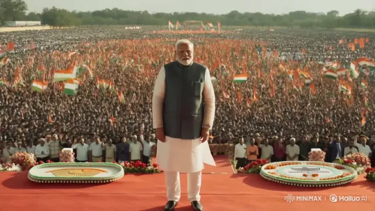 Modi Addresses Enthusiastic Supporters at Political Rally – AI Generated Video | Hailuo AI
