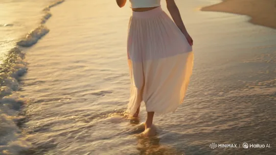Golden Hour Beach Walk with Blue Lagoon Cocktail – AI Generated Video | Hailuo AI
