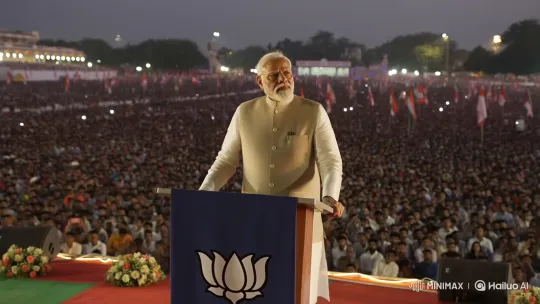 Indian PM Modi Addresses Enthusiastic Outdoor Rally – AI Generated Video | Hailuo AI