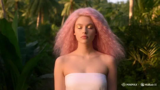 Young Woman's Hair Ignites into Flames in Lush Jungle Setting – AI Generated Video | Hailuo AI