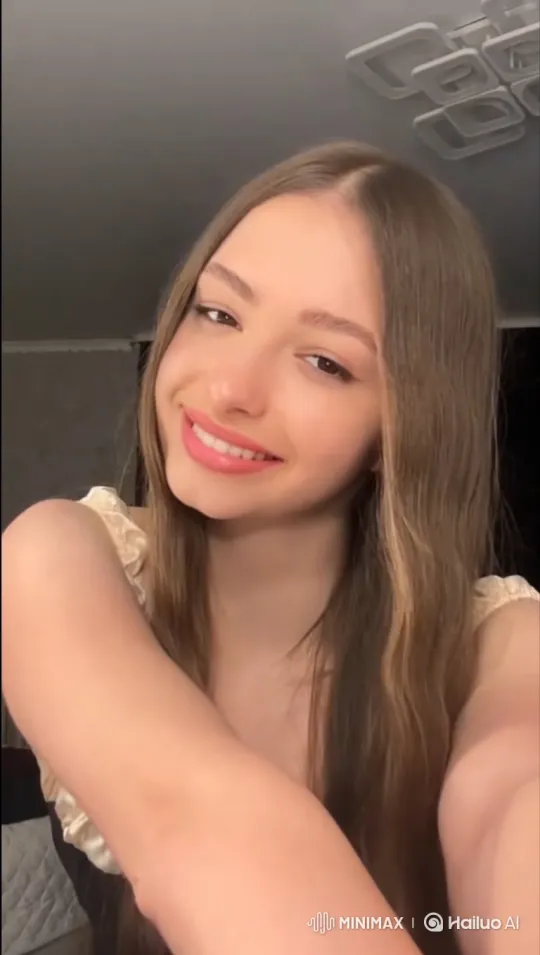 Young Woman Transforms Smile into Joyful Laugh Indoors – AI Generated Video | Hailuo AI