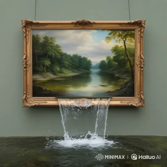 Surreal Art Installation: Painting River Flows into Reality – AI Generated Video | Hailuo AI