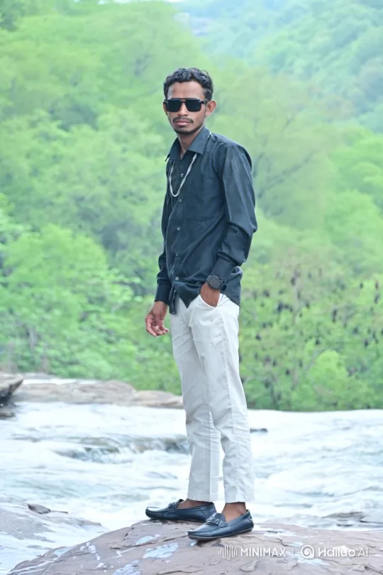Young Man Poses by River with Confident Demeanor – AI Generated Video | Hailuo AI