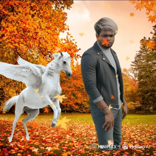 Young Man and Winged Horse in Autumn Forest – AI Generated Video | Hailuo AI