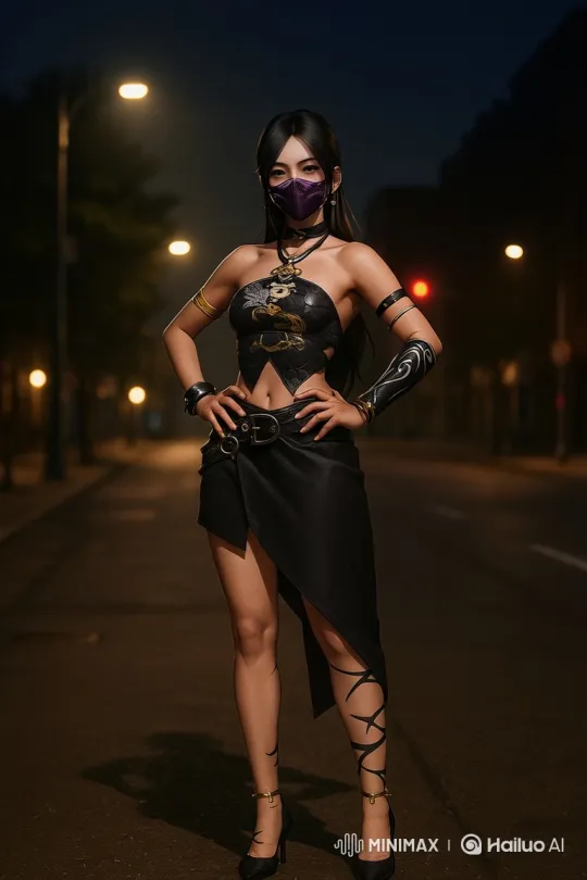 Woman Walks Gracefully in Nighttime City Street – AI Generated Video | Hailuo AI