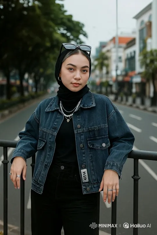 Stylish Woman in Hijab Walks Confidently in Urban Setting – AI Generated Video | Hailuo AI