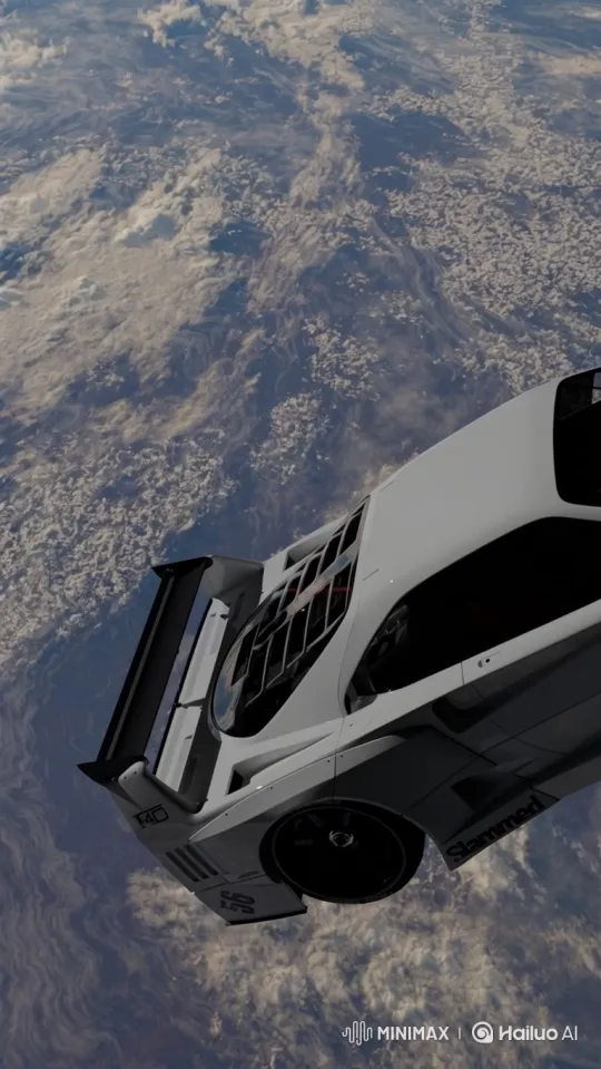 White Sports Car Drifts Through Space, Earth Below – AI Generated Video | Hailuo AI