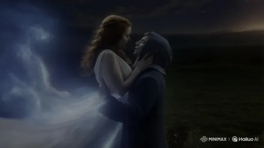 Woman Embraces Enchanted Alchemist in Mystical Levitation Scene – AI Generated Video | Hailuo AI