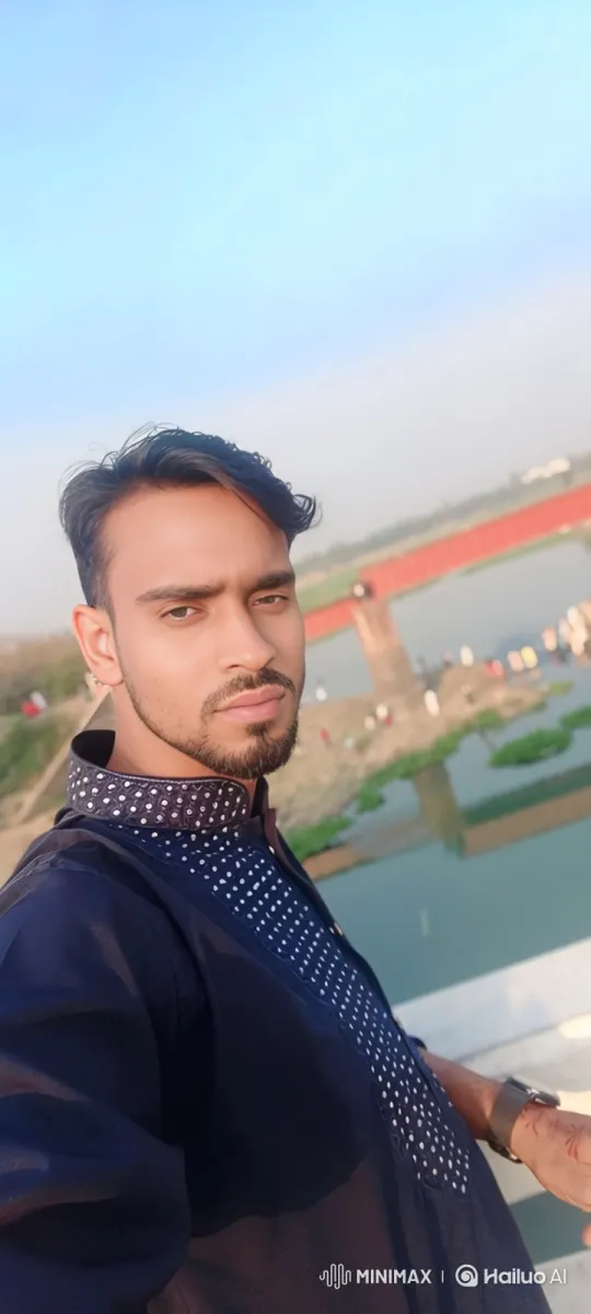 Young Man Boards Luxury Sedan by River Under Red Bridge – AI Generated Video | Hailuo AI