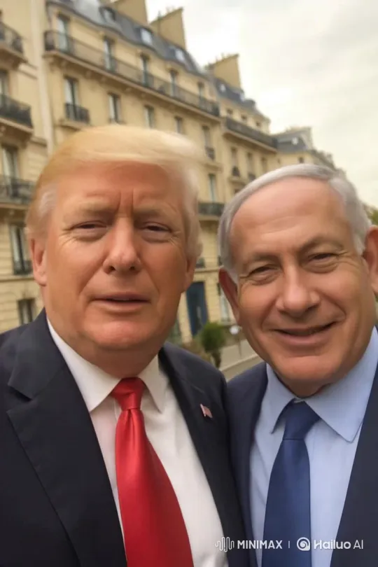 Trump and Netanyahu Meet in Paris, Displaying Smiles – AI Generated Video | Hailuo AI