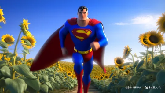 Superman Powerfully Runs Through Sunflower Garden – AI Generated Video | Hailuo AI