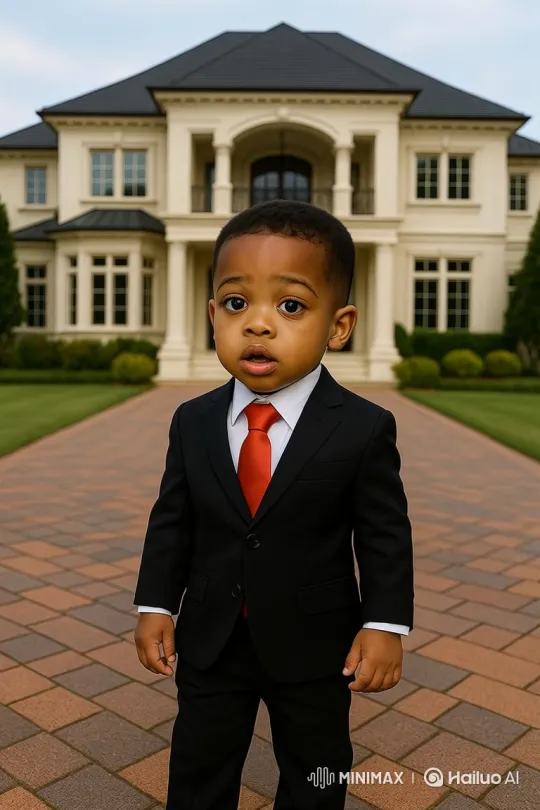 Young Toddler Drives Black BMW from Mansion Driveway – AI Generated Video | Hailuo AI