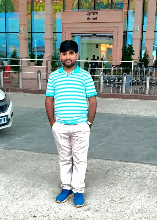 Man in Striped Shirt Meets Bearded Man at Airport – AI Generated Video | Hailuo AI