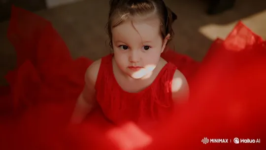 Toddler's Contemplative Moment in Red Dress – AI Generated Video | Hailuo AI