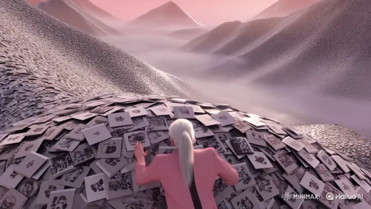 Man Climbs Surreal Plate Mountain in Cinematic Realism – AI Generated Video | Hailuo AI