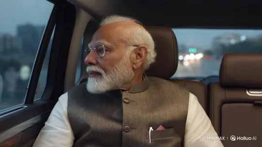 Prime Minister Modi Reflects in a Moving Car – AI Generated Video | Hailuo AI