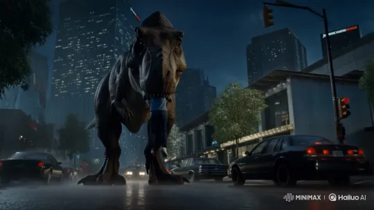 T-Rex Devours Human in Modern City Chaos – AI Generated Video | Hailuo AI