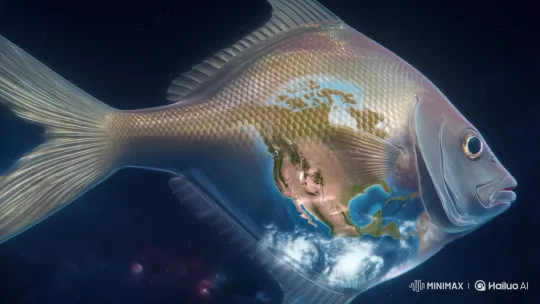 Translucent Fish with Miniature World in Space – AI Generated Video | Hailuo AI