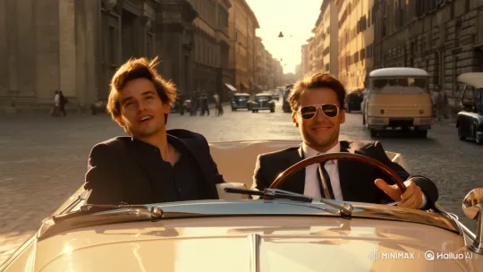 Two Stylish Men Drive Through Historic Italian City – AI Generated Video | Hailuo AI