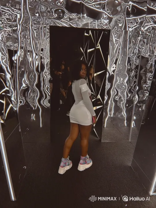 Young Woman in Hallway Reflecting on Warped Mirrors – AI Generated Video | Hailuo AI