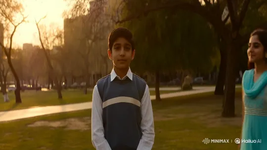 Golden Hour: Boy, Girl Share Quiet Moment in Park – AI Generated Video | Hailuo AI