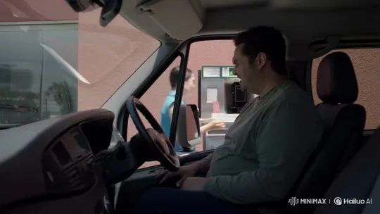 Driver Places Drive-Thru Order in Modern Car – AI Generated Video | Hailuo AI