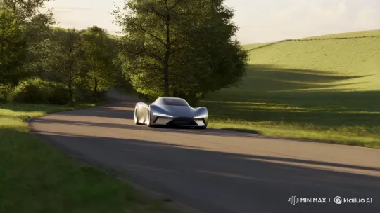 Futuristic Concept Car Glides Through Scenic Countryside – AI Generated Video | Hailuo AI
