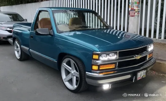 Custom Teal Pickup Truck with Air Suspension – AI Generated Video | Hailuo AI